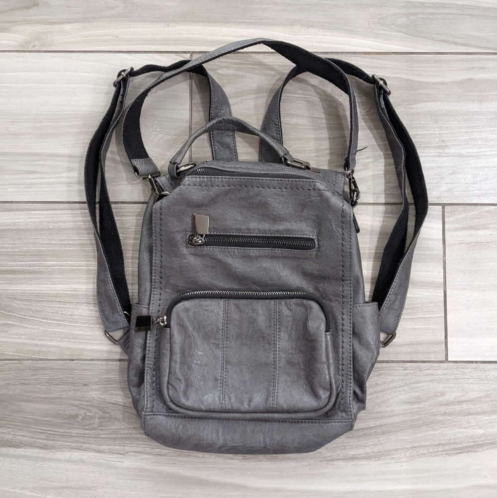 Rauvo Grey Faux Leather Backpack